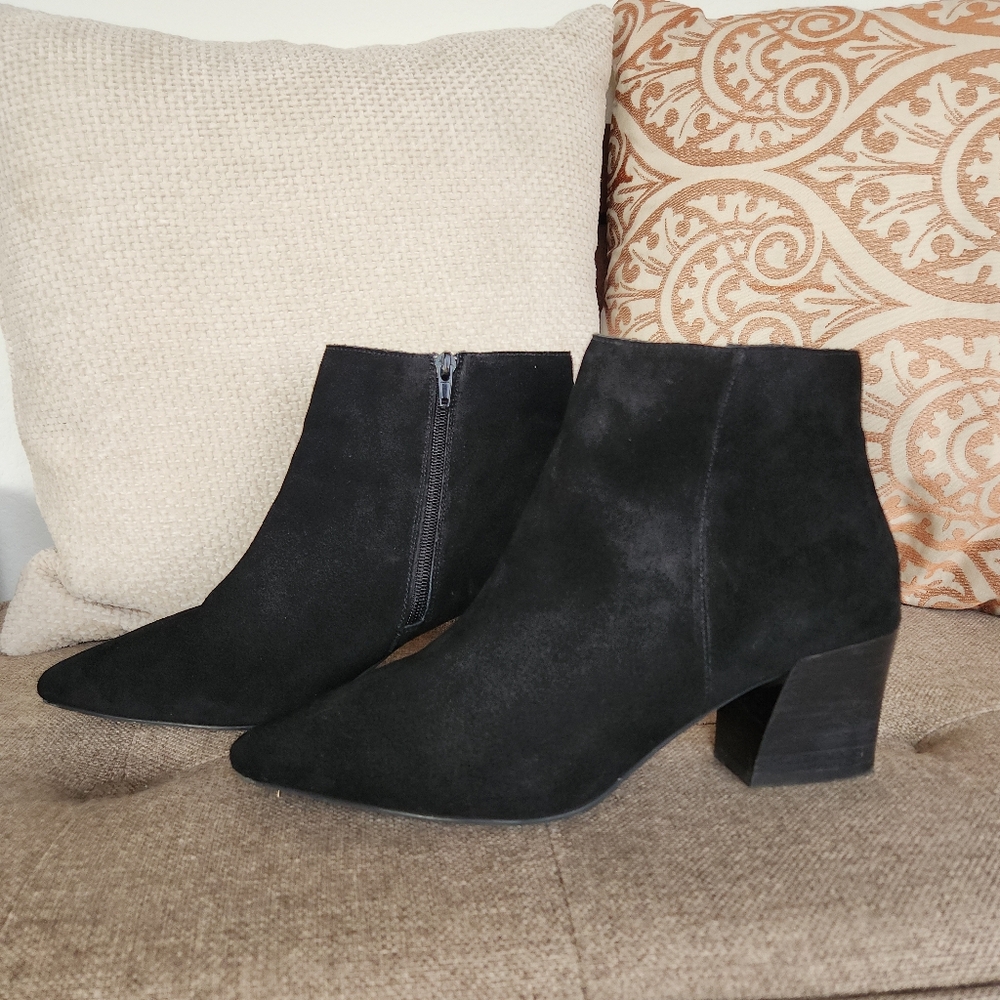 Kensie Lyden Suede Leather Ankle Booties Pointed Toe Side Zip in Black 10